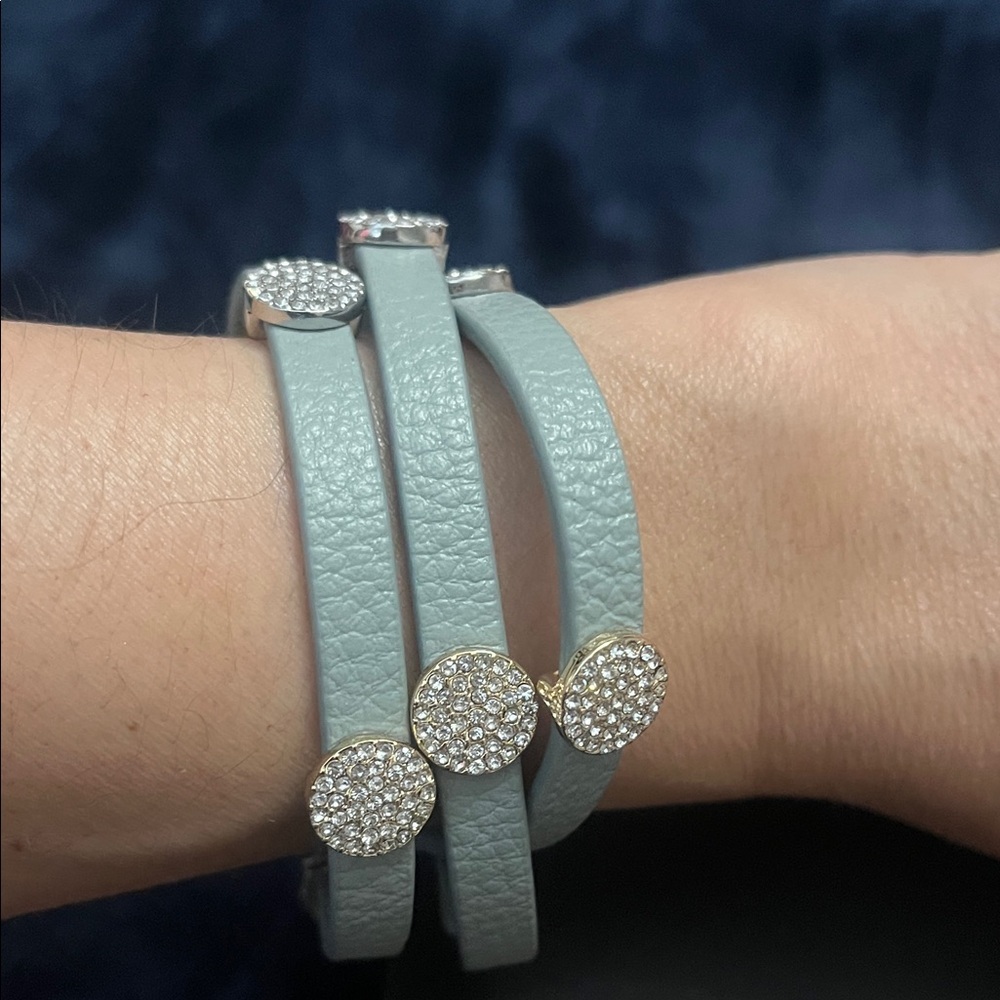 WHBM Crystal Disc Triple-Wrap Leather Bracelet - Pale Blue, light green color